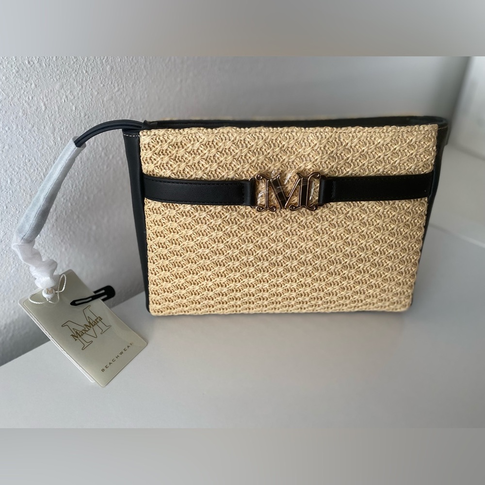MaxMara Black and Cream Woven Clutch